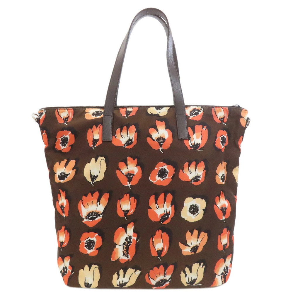 Prada Stampato floral tote orange floral brown yellow bag Tessuto Brown Yellow